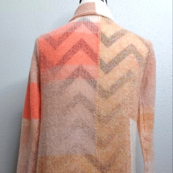 Parrish Mohair Wool Sz M Neutral Colorblock Open Front Long Cardigan - Picture 6 of 11